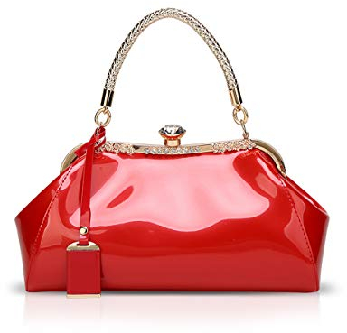 NICOLE & DORIS Handtaschen für Damen Lackleder Handtaschen Abendtasche für Party Hochzeit Schultertasche rot