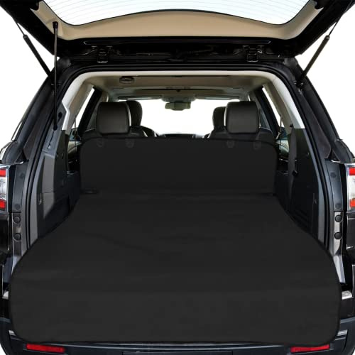 F-color SUV Cargo Liner for Dogs - Waterproof Pet Cargo Liner, Comfort Dog Cargo Cover with Bumper Flap Protector, Scrachproof for Large SUVs Sedans Trunks Vans, Black