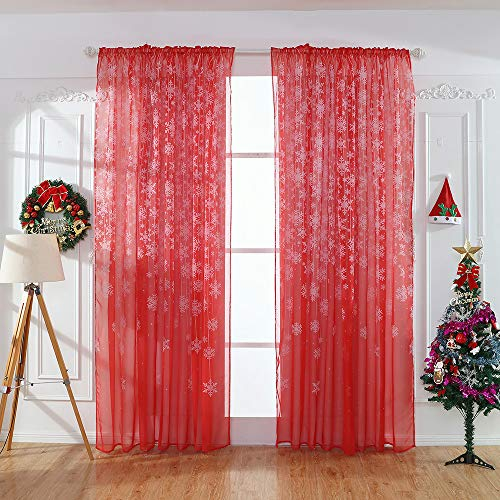 FeiliandaJJ 100x200cm Voile Vorhang Weihnachten Schneeflocke Transparente Gardinen Atmungsaktiv Ösenschal Gardinenschals Wohnzimmer Schlafzimmer Kinderzimmer Vorhänge