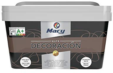 Macy Pintura Plástica Mate Decoración Interiores Excelente Cubrición, Acabado Perfecto. Color Chocolate. 4 Litros