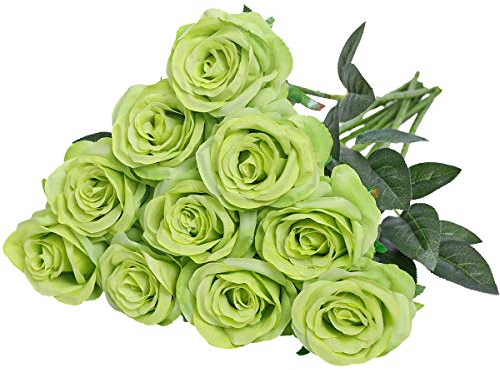Nubry künstliche Seidenrose Blume einzigen Stiel lebensechte gefälschte Rose für Hochzeit Blumenstrauß Blumenarrangements Home Party Centerpiece Dekoration, 10pcs (grün)