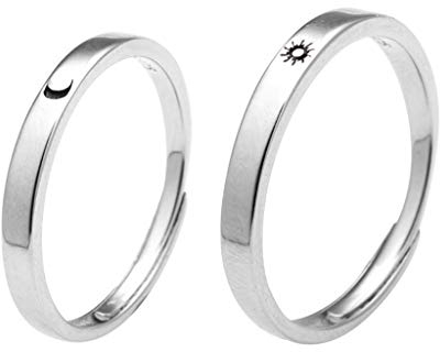 S-TROUBLE 2 Stück Sterling Silber Sun Moon Lover Paar Ringe Set Versprechen Eheringe für ihn und sie Valentinstag Schmuck Geschenk
