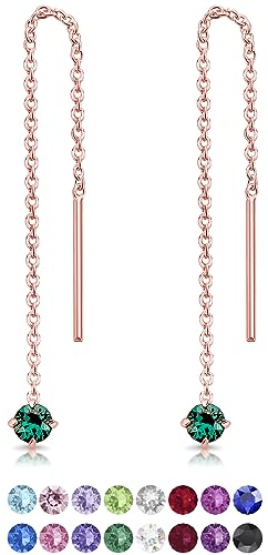 Lovli Orecchini Donna Pendenti Oro Rosa con Brillantini Verde Smeraldo - Punto Luce Smeraldo - Verdi