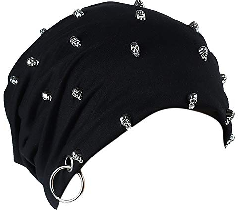 Unisex Herren Damen Nieten Totenkopf Kappen Winter Warm Beanies Cap Punk Rock Hiphop Nieten Motorhaube Hüte, Totenkopf, Einheitsgröße