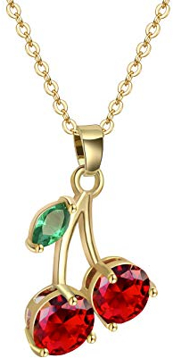 VONSSY 18K vergoldet Personalisierte Rote Kirsche Anhänger Blume Frauen Halskette mit 5A Zirkonia Schmuck für Mädchen Frauen Frau Freundin Freunde Geschenk (Gelb)