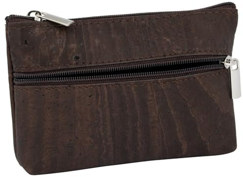 SIMARU Porte-Monnaie en liège Fin avec 2 Compartiments à Fermeture éclair pour Cartes, Billets et pièces de Monnaie, Porte-Monnaie Durable (Marron)