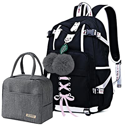 GUIVITU Schulrucksack Mädchen Teenager Rucksack Schule Jungen Schulranzen Maedchen Groß Schultasche Damen Oxford-Material Wasserdicht School Bags for Girls Backpack Daypacks Mit Lunchpaket Set