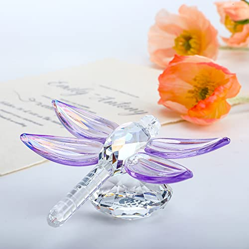 Stehende Kristall Libelle mit Diamant Ornament, Glas Tierfiguren Sammlerstücke, handgefertigte Kristall Figur für Tisch und Bürodekoration