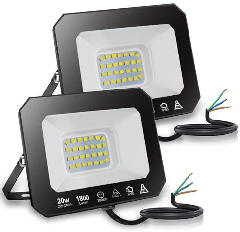 EXTRASTAR 20W LED Floodlight Outdoor, 1800LM Super Bright LED Security Lights, IP65 Waterproof Flood Light Wall Lights for Garden, Garage, Warehouse, Backyard and More - 3000K Warm White, 2 Pack