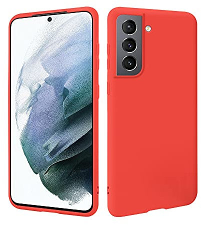 HSP Coque rouge compatible avec Samsung Galaxy S21 | Étui en silicone TPU de qualité supérieure | pour le chargement à induction | Résistant aux rayures et aux chocs | Surface mate | Mince