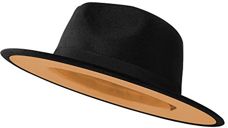 Fedora-Hüte mit breiter Krempe für Damen und Herren, zweifarbig, Filzhut, Panamahut in zwei Größen, Schwarz & Camel-B, L/XL