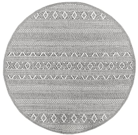 the carpet Calgary - robuster Teppich, Flachgewebe, modernes Design, ideal für Wohnzimmer, Esszimmer und Außenbereich, In- und Outdoor, Vintage-Optik, Boho-Style, Grau-Uni, 120 cm Rund