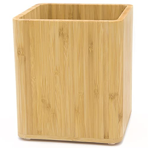 Dehaus® Groß Stilvolle Bambus Küchenutensilienhalter, Küchen Organizer, Besteckkorb, Besteckhalter aus Holz, Kochlöffelhalter, Küchenhelfer Aufbewahrung, Utensilienhalter Küche, 16.5cm H x 14cm x 14cm