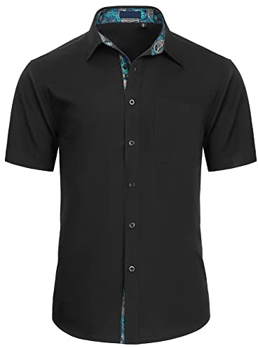 Enlision Men's Short Sleeve Shirts Black Regular Fit Shirt for Men Shirt Button Up Business Casual Shirts XXL