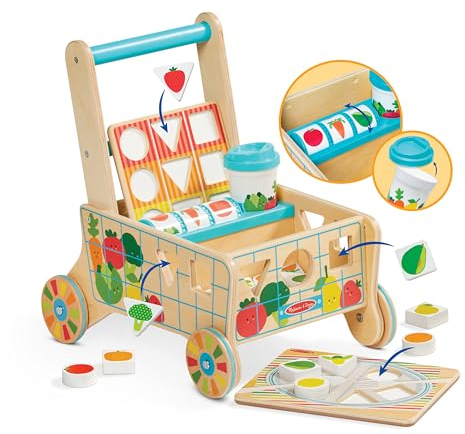 Melissa & Doug Einkaufswagen zum Schieben aus Holz mit Kinder Sortierspiel & Steckspiel ab 1 Jahr | Schiebespielzeug Motorikspielzeug ab 1 Jahr | Lernspielzeug 1 Jahr | Holzspielzeug ab 1 Jahr