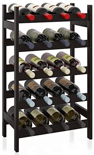 SMIBUY Bambus-Weinregal, 20 Flaschen-Display-Halter, 5-stöckige freistehende Lagerregale für Küche, Speisekammer, Keller, Bar (Schwarz)