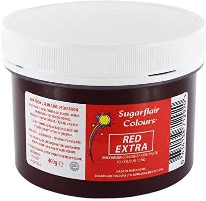 Sugarflair Lebensmittelfarbe Max Konzentriert Red, Lebensmittel Farbstoff Hoch Konzentriert für Marzipan und Fondant, Max Concentrate Paste Colour - 400g