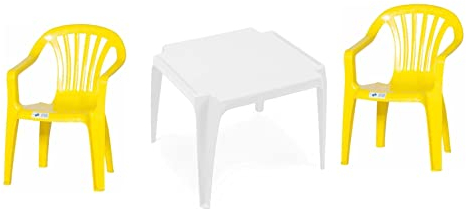 Hline Kinder Garten Sitzgruppe Tisch mit Stühlen Gartenstuhl Sessel (1 Tisch 2 Stühle gelb)