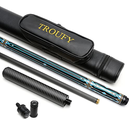 TROUFY Kohlefaser Pool Queue mit Koffer Kombination, Kohlefaser Billard Queue-Sticks Verlängerung 12,5 mm Spitze (TR04)