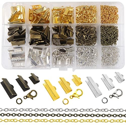 TOAOB 498pcs Ribbon Bracelet Kit 3 Colors Jewelry Making Kit Includes Ribbon Ends Crimps Lobster Clasps Open Jump Rings and Chain Extenders for Bookmark Pinch Bracelet Choker Necklace