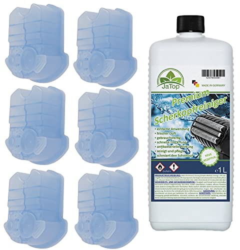 6 x 170 ml + 1L Nachfüllung JaTop Scherkopfreiniger Kartuschen kompatibel mit Clean & Renew Reinigungskartuschen, sowie alle SmartCare und Clean & Charge Stationen