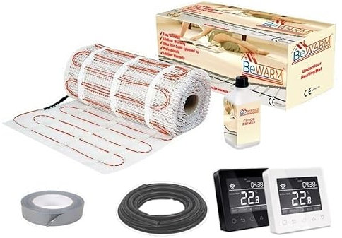 BeWarm Electric Underfloor Heating Kit, 200w / m2 Sticky Mat (12m2, Smart White WiFi Thermostat)