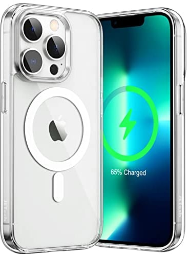JETech Magnetisch Hülle für iPhone 13 Pro 6,1 Zoll Kompatibel mit MagSafe Kabellosem Laden, Stoßfest Handyhülle, Schutzhülle Kratzfeste Transparent Rückseite (Durchsichtig)