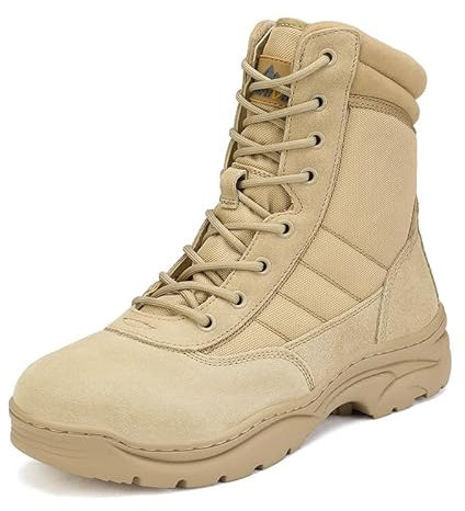 NORTIV 8 Botas de Trabajo Tácticas Militares para Hombre con Cremallera Lateral Botas de Combate de Motocicleta de Horma Ancho,Size 41.5W,Arena,Trooper-W