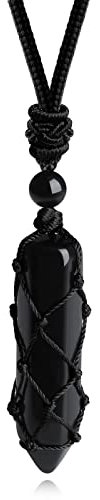 XIANNVXI Men's Necklaces Black Obsidian Necklace Natural Healing Crystal Gemstone Wrapped Point Pendant Necklaces for Men Adjustable Rope Reiki Spiritual Jewelry