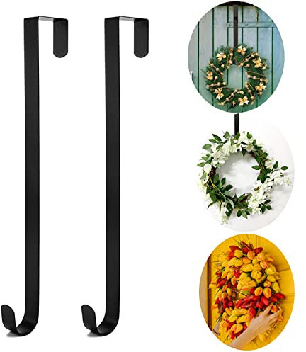 Aeibun Metal 15in Wreath Hangers for Front Door 2 Pack - Thin Long Over Door Hook for Home Decor Organizer- Heavy Duty Door Hanger for Hanging Hat,Purse,Plant,Fall Wreath,Halloween,Christmas Decor