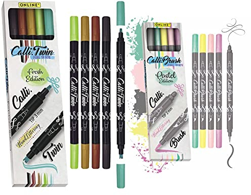 Online Calli.Twin Fresh, Double Line Pen, 5er Set & Calli.Brush Pastel, 5er Set Handlettering Brush-Pen, Pinsel-Stifte Set, Kalligraphie-Set, Pens mit Calligraphie-Spitze & Pinsel-Spitze