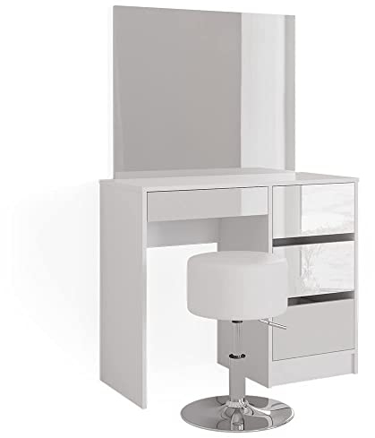 Vicco Schminktisch Sherry, Kosmetiktisch mit Spiegel, Weiß Hochglanz, 90 cm mit Hocker
