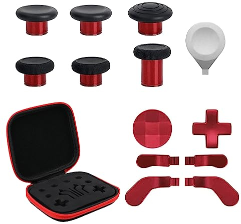 13 in 1 Metal Thumbsticks for Xbox Elite Controller Series 2 Zubeh?r, Replacement Magnetic Buttons Kit Includes 6 Metal Plating Joysticks, 4 Paddles, 2 D-Pads, 1 Adjustment Tool (Plating Red)