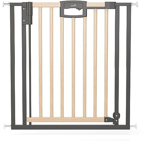Geuther Türschutzgitter Easylock Plus | Treppenschutzgitter ohne Bohren Breite 136,5-144,5 cm | Türgitter Baby Holz-Metall | Kinderschutzgitter beidseitig öffnend | Kindersicherung | Natur-Anthrazit