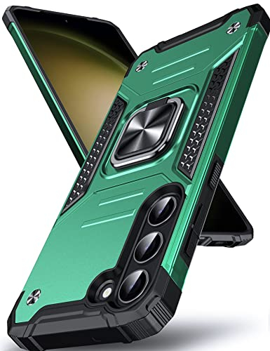 DASFOND Armor Hülle für Samsung Galaxy S23 Case Militär Stoßfest Handyhülle [Upgrade 2.0] 360 Grad Metal Ring Halter Ständer Schutzhülle [für Handyhalterung Auto Magnet], 6,1 Zoll, Dunkelgrün