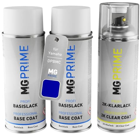 MG PRIME Motorradlack 2K Spraydosen Set für Yamaha DPBMC Deep Purple Blue Mica Grundlack Basislack 2 Komponenten Klarlack Sprühdose