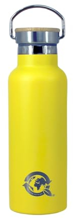 For now forever eco Sustainable Insulated Vacuum Flask Stainless Steel with Bamboo Stainless Steel Lid 500ml Cold for 24 Hours Plus hot for 10 Hours Plus! (Mustard)