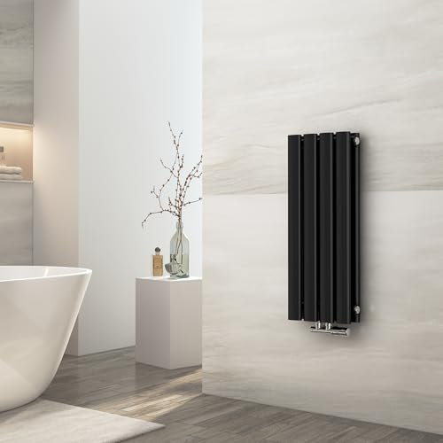 EMKE Heizkörper Klein 600x240mm, Oval Vertikal Heizkörper Doppellagig Design Röhrenheizkörper Mittelanschluss Heizung Schwarz 248W