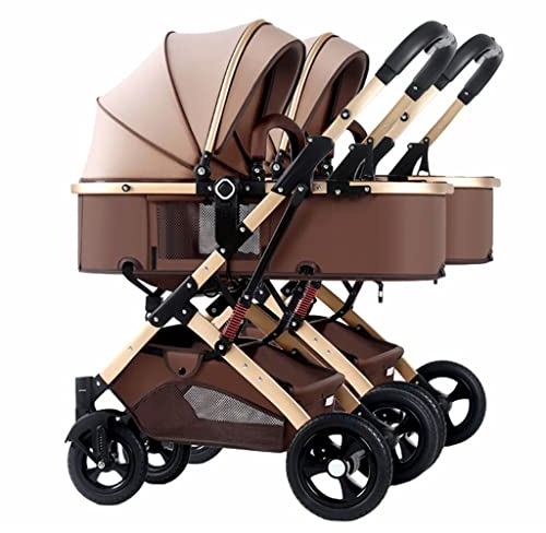 Doppel-Baby-Kinderwagen für Neugeborene und Kleinkinder, Zwillings-Wagen, Abnehmbar, Mit Moskitonetz, Grau, A, Tragbar, Faltbar, Leicht, 1 Stück