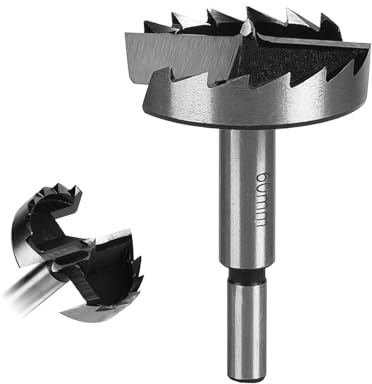Forstnerbohrer 60mm für Hart- & Weichholz, Forstner Bits, Länge 90mm, 10mm Schaftdurchmesser, Bohraufsätze mit Rundschaft, Forstner Bohrer, Zubehör Bohrmaschine