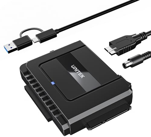 UNITEK Adaptateur de disque dur IDE SATA vers USB, Disque Dur Externe Adaptateur pour 2,5 3,5 Pouces HDD SSD, Câble de Données USB C avec adaptateur USB A et Adaptateur Secteur 12V/2A inclus