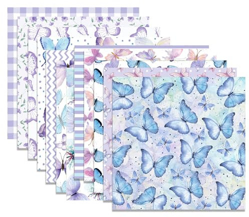 CC HOME 24 Blatt Lila Schmetterling Muster Scrapbook-Papier, 12 Designs Doppelseitig, 30 x 30 cm, Quadratisch, Kunsthandwerk und Dekoration
