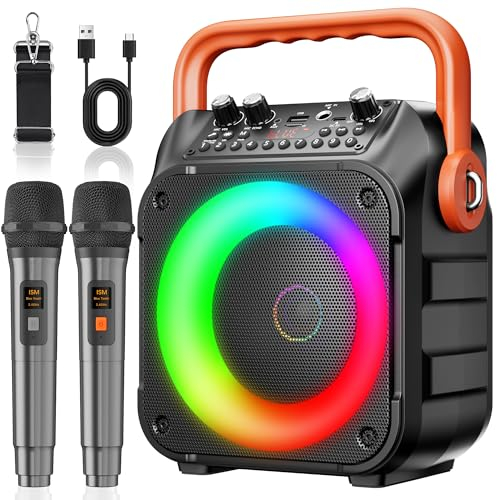 Ankuka Karaoke con Microfono Karaoke Professionale Completo Karaoke per Adulti con 2 Microfoni Wireless Cassa Bluetooth Potatile con PA Sistema, Supporta Bluetooth/TF/USB/AUX/FM/TWS(Arancione)