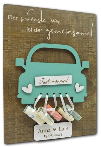 Personalisierbares Geldgeschenk für Hochzeit I Originelles Auto als Hochzeitsgeschenk aus Holz I Hochzeitsgeschenke I Geldgeschenke I Geldverpackung I Geschenk I Geld von Herzen verschenken (MINT)