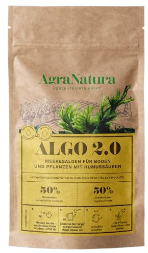 AgraNatura - Algendünger - Huminsäuren - Bio Algenkalk - Seetang Dünger - Rasendünger - Natürlicher Bodenverbesserer - Hochkonzentrierter - Gartendünger - Universaldünger (100g=200L)