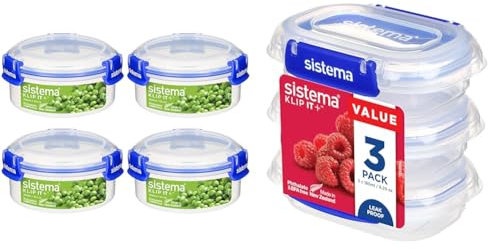 Sistema KLIP IT PLUS Round Food Storage Containers | 300 ml Leak-Proof, Stackable & KLIP IT PLUS Food Storage Containers | 180ml Rectangle | Leak-Proof, Stackable & Airtight Fridge/Freezer Food