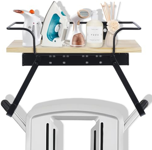 aleawol Ironing Board Hanger Wall Mount, Adjustable Hooks for Y and T-Leg Ironing with 50lb Weight Capacity Base Basket Organizer Wooden Iron Board Hanger for Bedroom Laundry Room Cloakroom