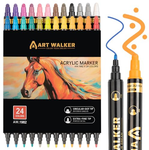 24 Couleurs Feutre Acrylique, Double Pointe Feutre Aquarelle, Feutre Peinture Marqueur Acrylique Stylo Peintures Permanent Imperméables pour Pierre, Bois, Verre, Plastique, Toile