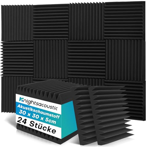 Knightsacoustic Akustikschaumstoff Akustikpaneele 24 Stück, Schalldämmung Wand Schallabsorber Akustikschaumstoff-Matten für Tonstudio, Podcasts, Youtube-Zimmer, 30 x 30 x 2.5 cm Anthrazit