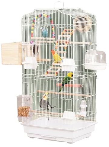 RTTZBOZ Großer Vogelkäfig, Vogelvoliere Innen mit Mehrtür-Design, Vogelvoliere für Sittiche, Vogelkäfige für Sittiche, Passend für Kanarienvögel, Finken, Sittiche, Weiß
